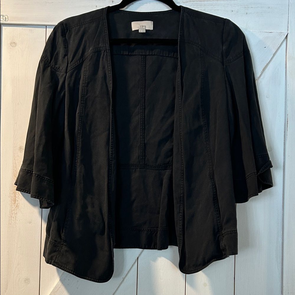 LOFT Black Lyocell Kimono Cardigan XS Flutter Sleeves